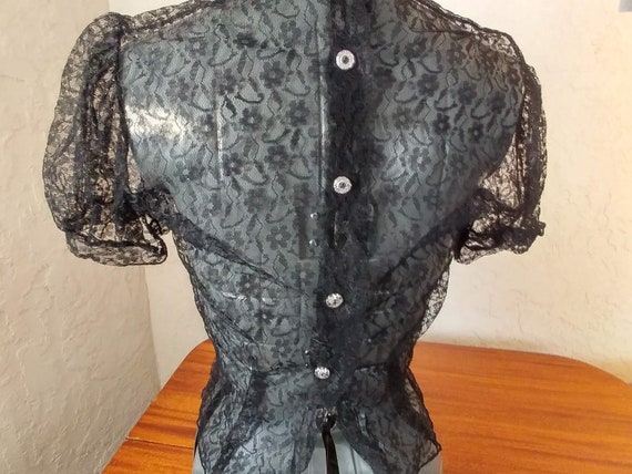 Vintage Blouse, Black Chantilly Lace,  Puffed Sle… - image 4