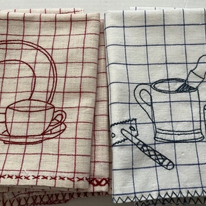 Set of 2 Linen Dish, Tea, Kitchen Towels Blue White Check. Linen Cotton Mix Kitchen  Towel. Country Style Dish Towels. Large Size 63x89cm 