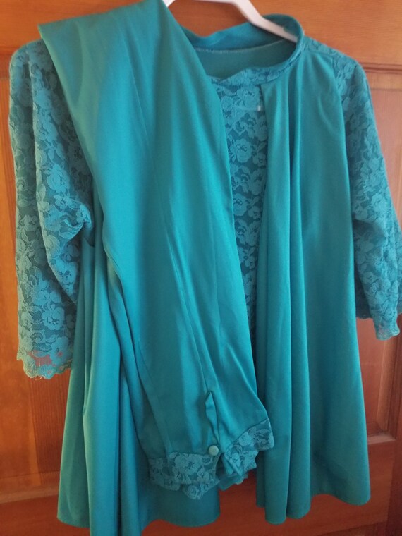 Sliky Pajamas - Peacock Green  & Lace-60's - Trap… - image 4