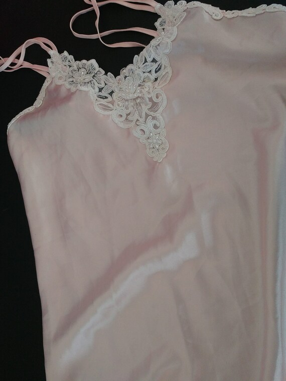 Nightgown- Slip Style in Pink with Venice Applique - image 3