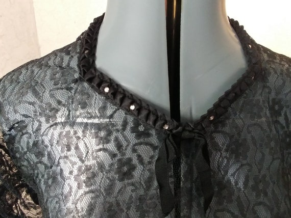 Vintage Blouse, Black Chantilly Lace,  Puffed Sle… - image 2