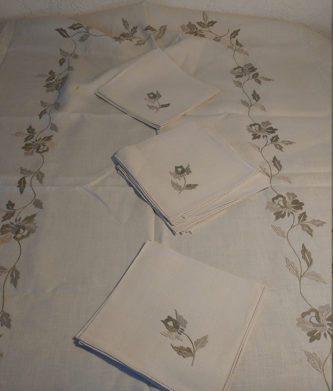 Vintage Tablecloth Madeira Ivory Linen Tablecloth and Etsy