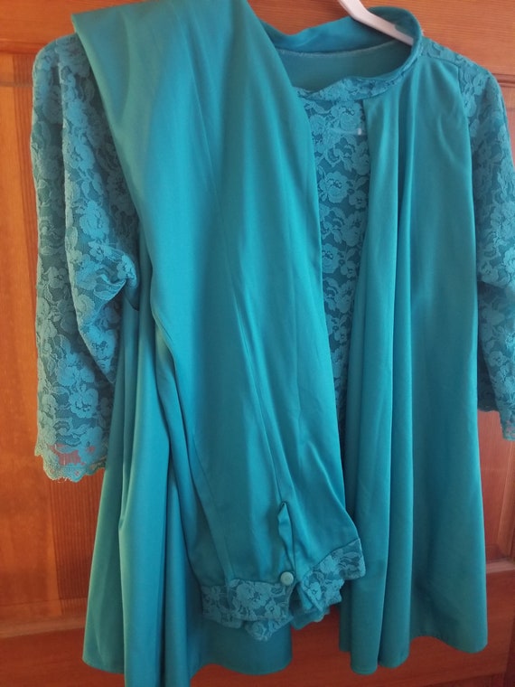 Sliky Pajamas - Peacock Green  & Lace-60's - Trap… - image 7
