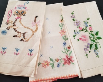 Vintage Linen Guest/Hand Towels-Set of 3