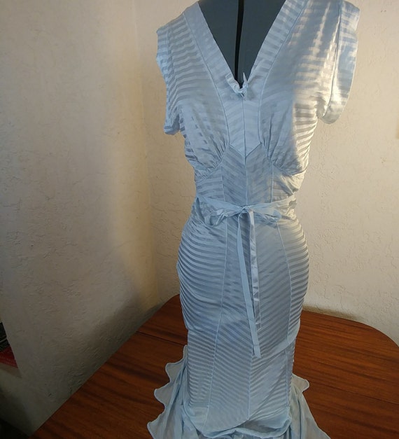 Vintage Nightgown, Baby Blue, Leno Strip,  Floor … - image 1