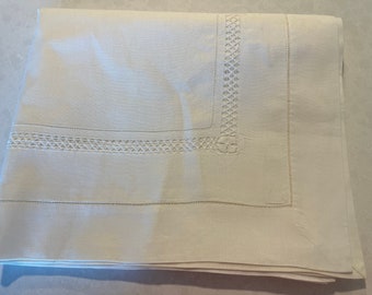 European Style Linen Pillowcase Sham -White with Delicate Pulled-Thread Design