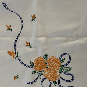Vintage Table Runner - Beautiful Cotton with Roses and Ribbons with Crocheted Edging