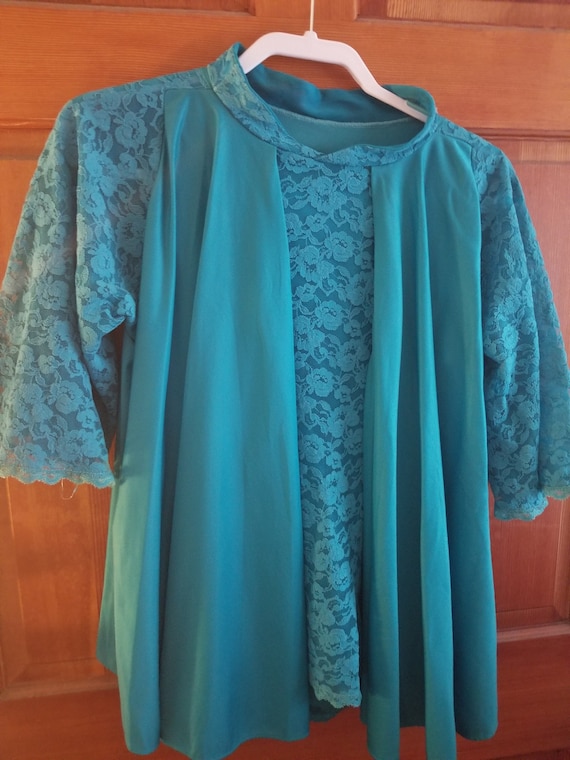 Sliky Pajamas - Peacock Green  & Lace-60's - Trap… - image 1