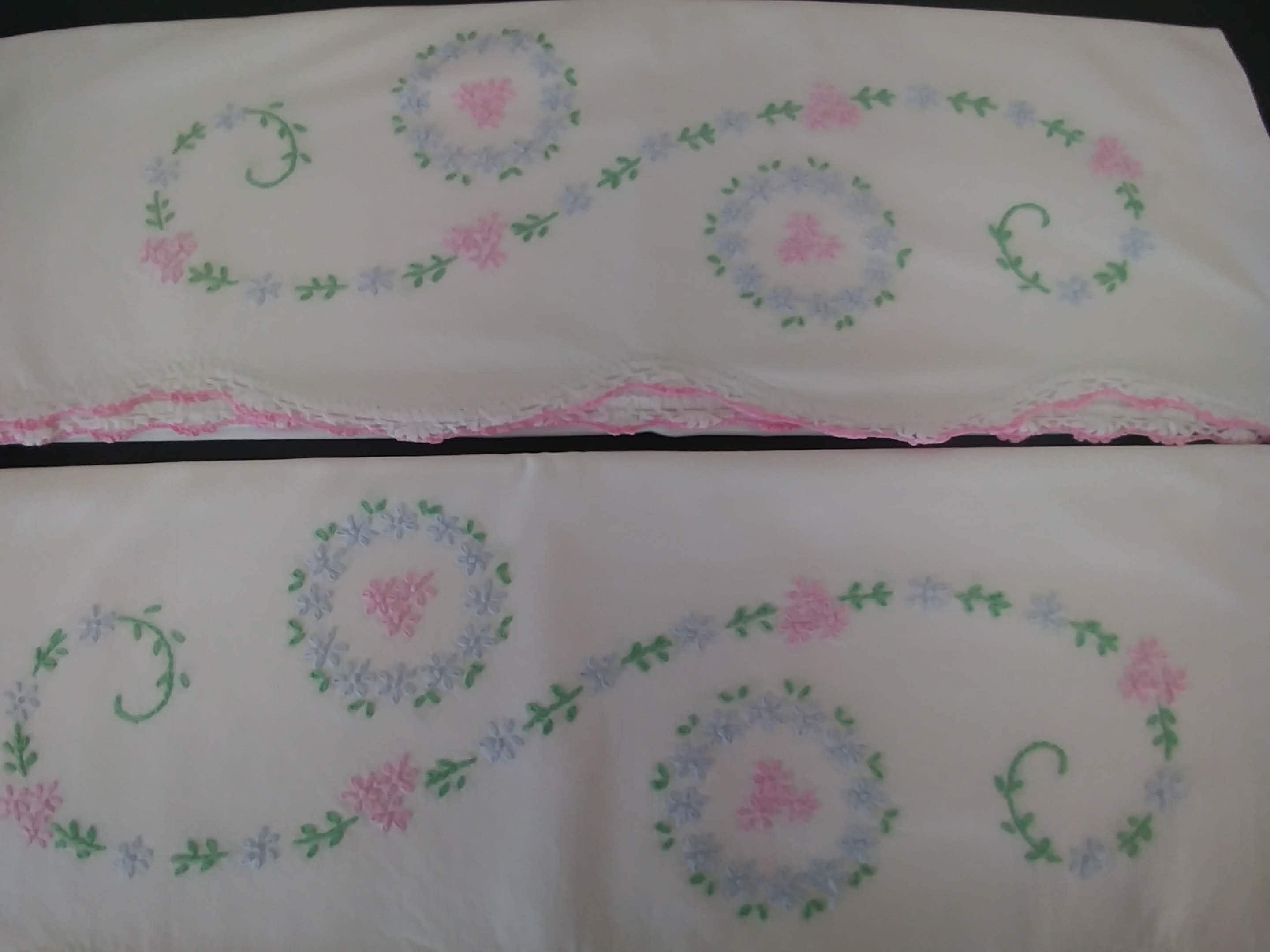 Blue Wreaths and Blue and Pink Floral Swirl Pillowcase Set of 2