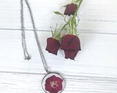 Real rose necklace, Nature inspired necklace, Red rose necklace , Boho necklace