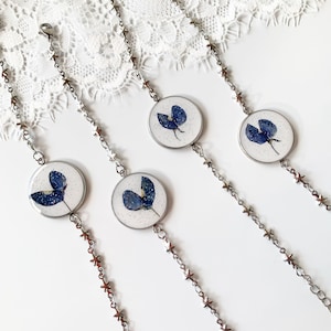 Charm bracelet with real Texas Bluebonnet, Bluebonnet jewelry, Texas keepsake, Texas jewelry