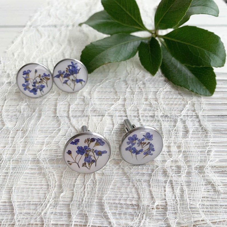 Floral cuff links Wedding gift for groom Forget me not cuff links