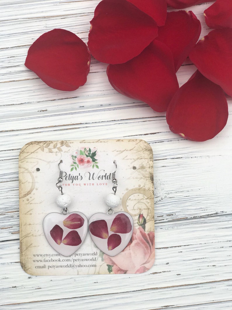 Aromatherapy earrings Real rose petals earrings lava stones