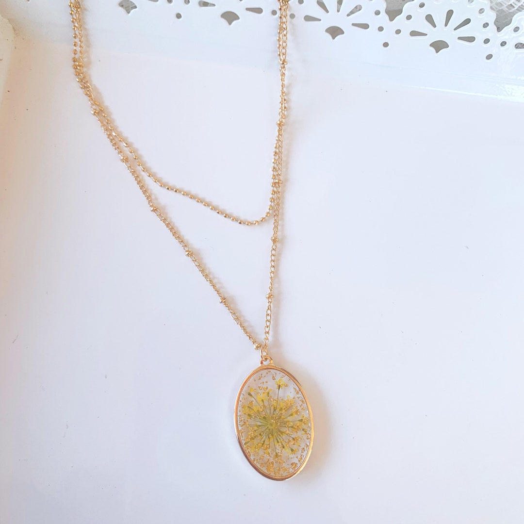 Real Flower Necklace, Baby Breath Necklace, Gold Necklace Etsy