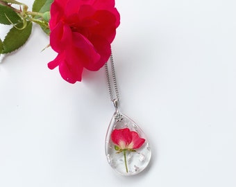 Real rose necklace, Romantic necklace, Rose pendant