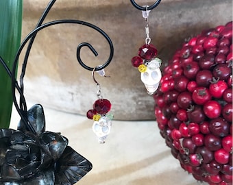 Sugar skull earrings, Day of the Dead, Dia de los Muertos, Crystals earrings, Mother's Day gift