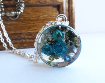 Woodland jewelry, Forest jewelry, moss jewelry, Bluebonnet jewelry