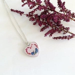 Real Heather necklace with real Texas Bluebonnet Flower necklace Heart necklace Mother&#39;s Day gift