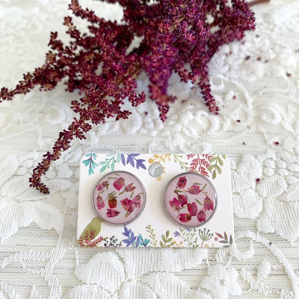 Real Heather studs Heather earrings Real flower earrings