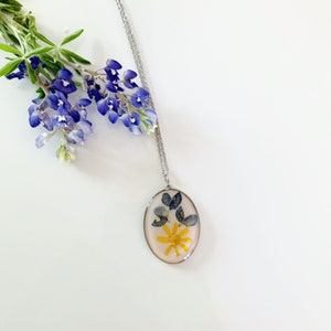 Real pressed wildflower necklace Texas Bluebonnet jewelry