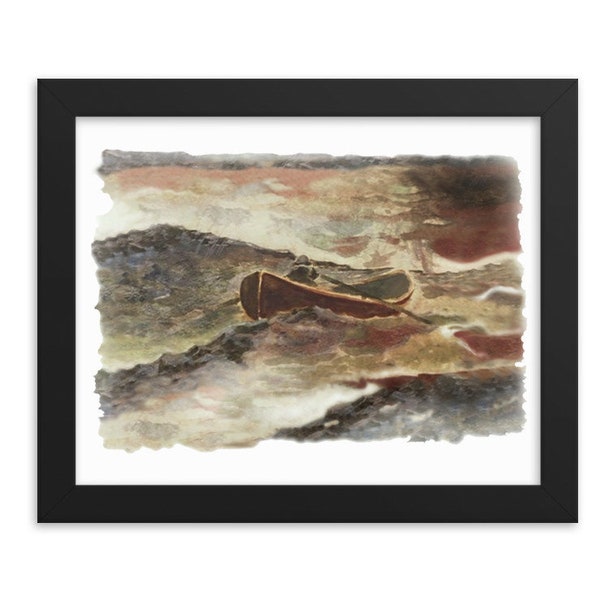 Good Will Hunting Framed Print 8x10” - Print of Robin William's Painting in His Office - Fisherman on Rocky Seas, by Director Gus Van Sant