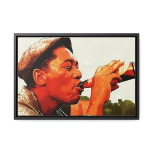 Shawshank Redemption - Tela emoldurada - Red (Morgan Freeman) bebendo uma cerveja no telhado