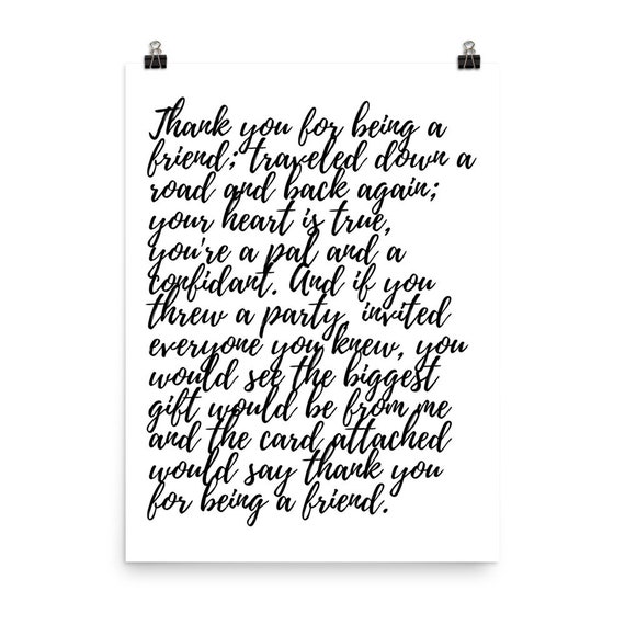 Golden Girls Theme Song Lyrics Poster Thank You For Being A | Etsy