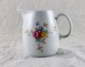 Vintage Miniature Porcelain Pitcher, Made in GDR, Colditz AF97, Floral Pitcher, White with Flowers, Dainty Pitcher
