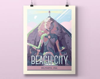 Retro Beach City Park Poster [Postcard Size, 11x14, & 18x24]