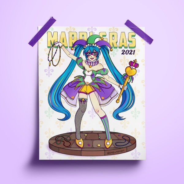 Mardi Gras Miku: 2021 Print [8.5x11"] (Preorder Through Feb 25th)