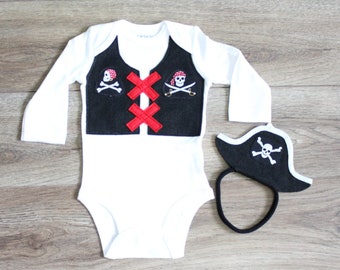 Halloween Pirate Costume Baby Girl Costume Baby Pirate Bodysuit with cute Elastic headband Baby halloween Outfit Pirate Baby Girl costume