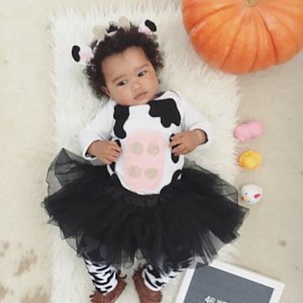 Tenue de Costume de vache Halloween bébé avec un bandeau extensible jupe Tu-Tu bébé et jambières bébé bandeau élastique costume de vache