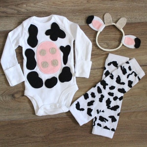 Halloween babykoe, babymeisje Halloween koe, kostuumoutfit met een elastische hoofdband met strik, elastische baby-hoofdband koe kostuum