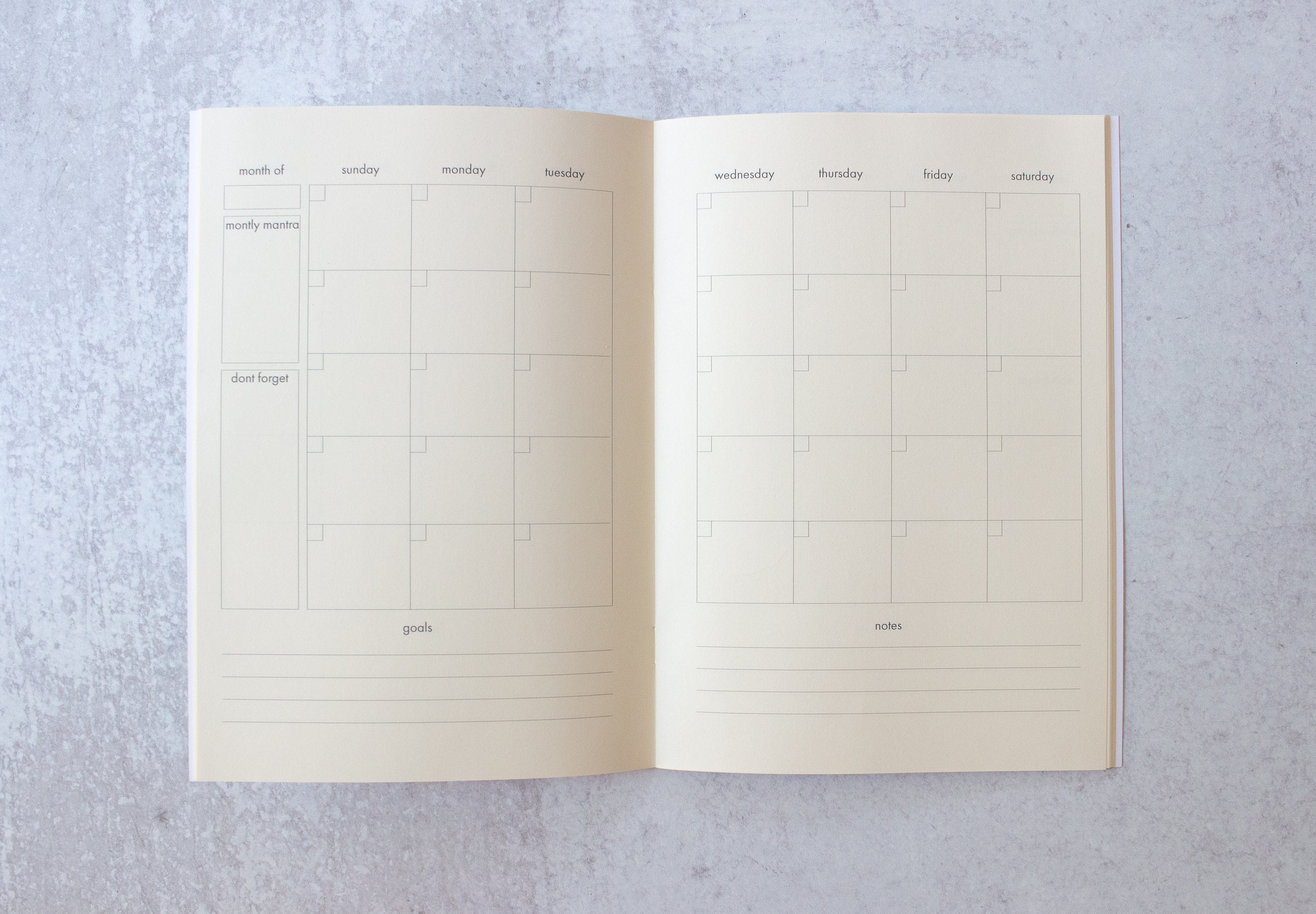 Monthly Planner Notebook Undated Etsy