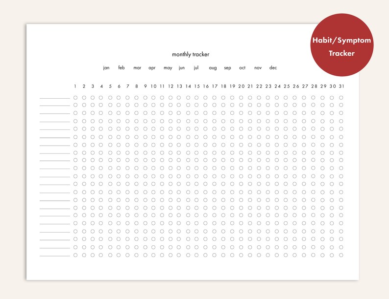 Monthly Habit Tracker Symptom Tracker Instant Download | Etsy