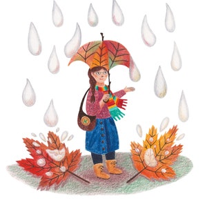 Autumn Rain Art Print - Giclee Print - Fairy Folk, Fall Art - Wall Art For Living Room, Library, Bedroom