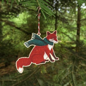 Fox In Scarf Wooden Decoration / Woodland Animal / Christmas Tree Ornament / Winter Gift / Holiday Stocking Filler