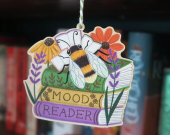 Book Bee Decoration / Mood Reader / Wooden Hanging Ornament / Bookish Gift