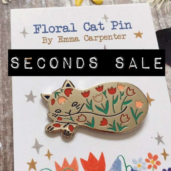 SECONDS SALE Tulip Cat Enamel Pin / Cat Badge / Floral Cat Pin / Gift For Cat Lovers