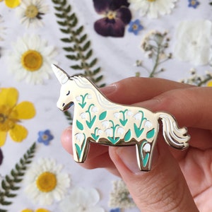 Snowdrop Unicorn Pin / Silver Hard Enamel Pin / Mythical Creature