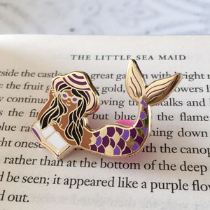 Violet Mermaid Reader Hard Enamel Pin / Mermay / Bookish Gift / Book Lover / Dark Skin Purple Tail