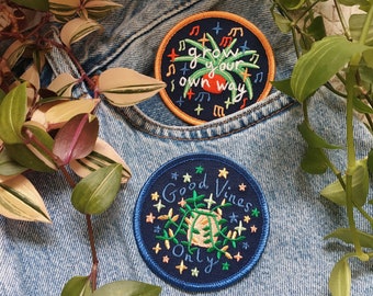 Set Of Two Positive Plant Patches / Embroidered Patches / Self Care Gift