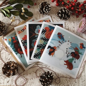 Pack of 5 Illustrated Woodland Animal Christmas Cards - Foxes, Owls, Badgers, Squirrels, Hedgehogs