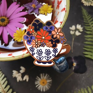 Set of 2 Whimsical Tea Enamel Pins / Magical Teapot Pin / Floral Teacup ...