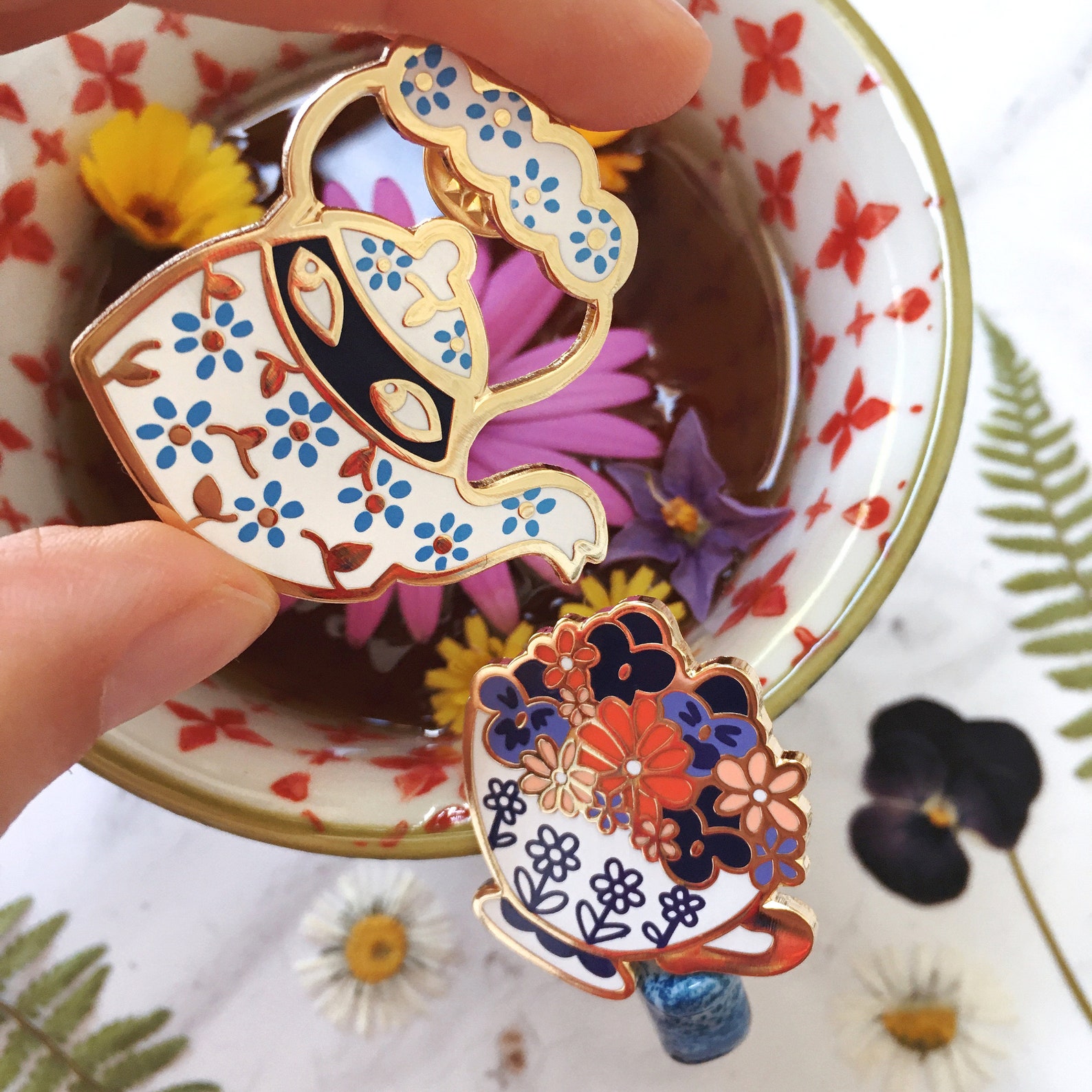Set of 2 Whimsical Tea Enamel Pins / Magical Teapot Pin / Etsy