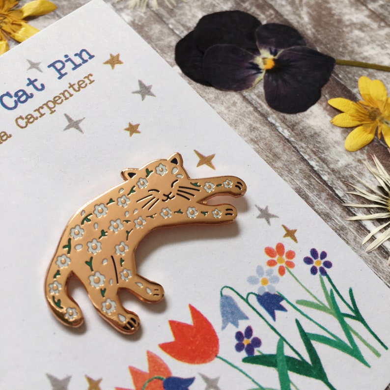 Daisy Cat Enamel Pin / Cat Badge / Floral Cat Pin / Gift For Cat Lovers image 8