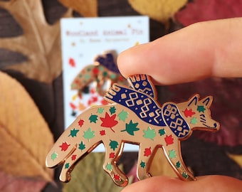 Fox In Scarf Enamel Pin / Woodland Animal Pin / Cosy Season Autumn Fall / Christmas Holiday / Stocking Filler / Rose Gold Fox Pin