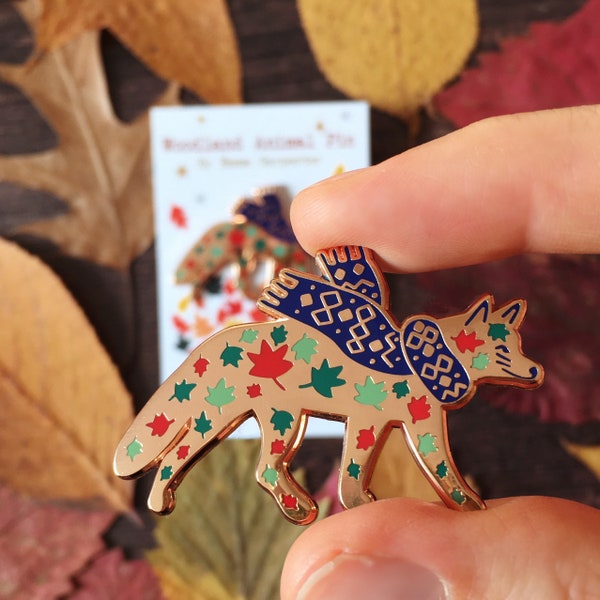Fox In Scarf Enamel Pin / Woodland Animal Pin / Cosy Season Autumn Fall / Christmas Holiday / Stocking Filler / Rose Gold Fox Pin