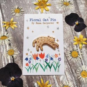 Daisy Cat Enamel Pin / Cat Badge / Floral Cat Pin / Gift For Cat Lovers image 2