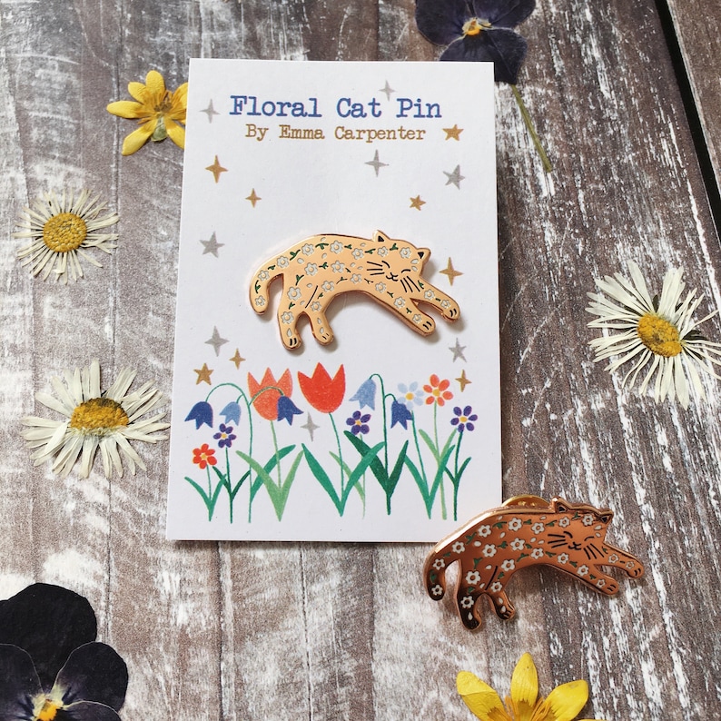 Daisy Cat Enamel Pin / Cat Badge / Floral Cat Pin / Gift For Cat Lovers image 7